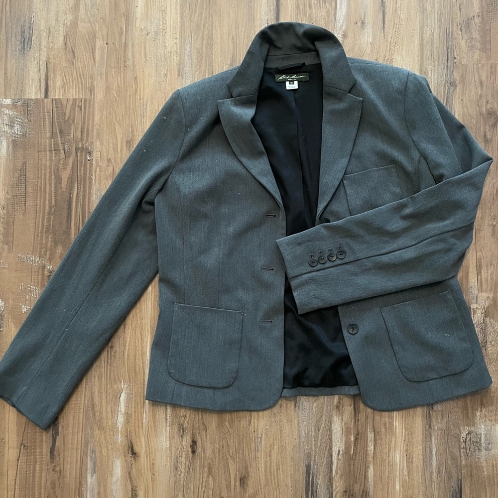 Size 12 Eddie Bauer Worn but in Good Condition, Grey Blazer Top